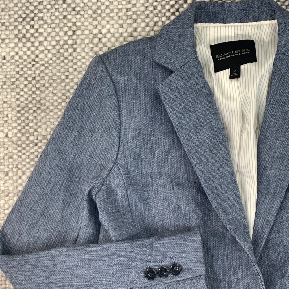 Banana Republic Long and Lean Blazer Womens 0 Blue Chambray Professional Jacket